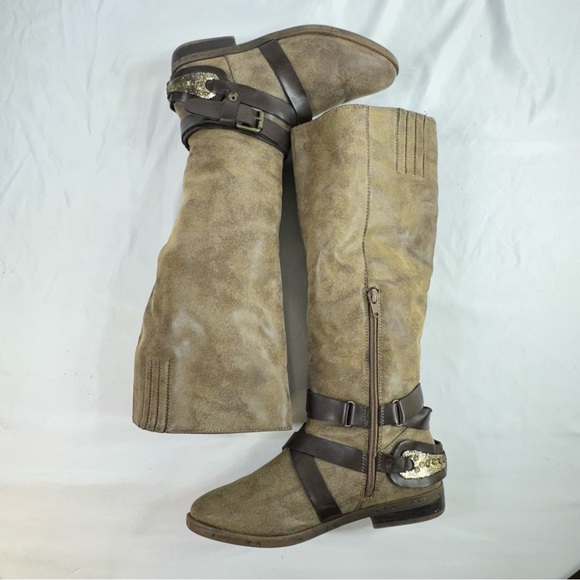 Rampage Woman’s Isadora Calf High Vegan Leather Belt Buckle Boots - Picture 3 of 8